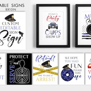 Editable Polise Retirement sign custom, Black Blue flag Police party table sign party decorations instant download Corjl
