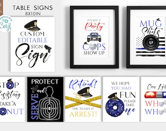 Editable Police Retirement Party Sign, Blue and Black (Editable Template on Corjl)