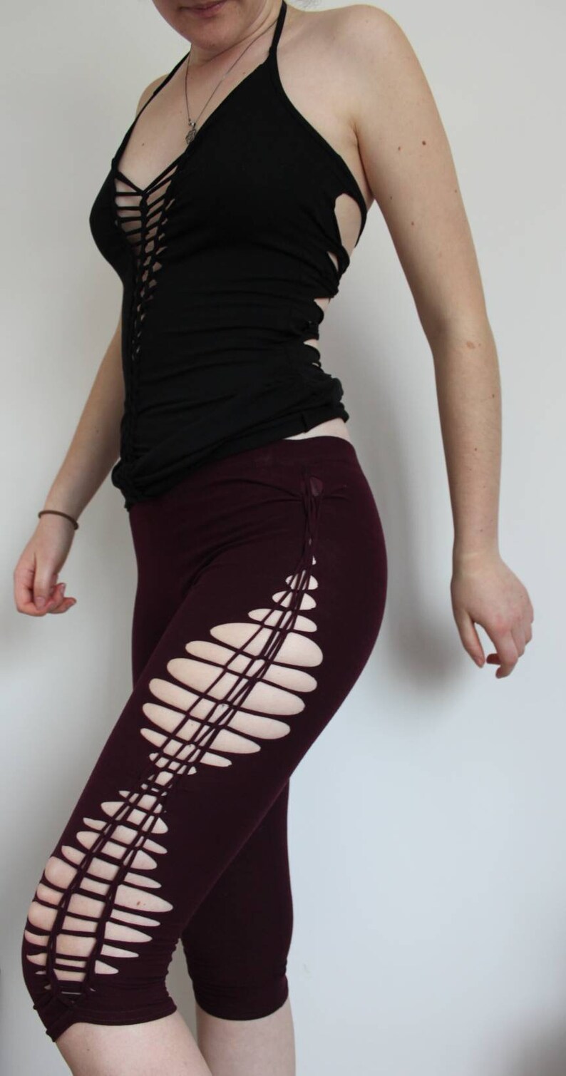 Braided high waisted yoga dance leggings in wine red Acro optical leggings Geometric weave cut out leggings Festivals rave boho hippie