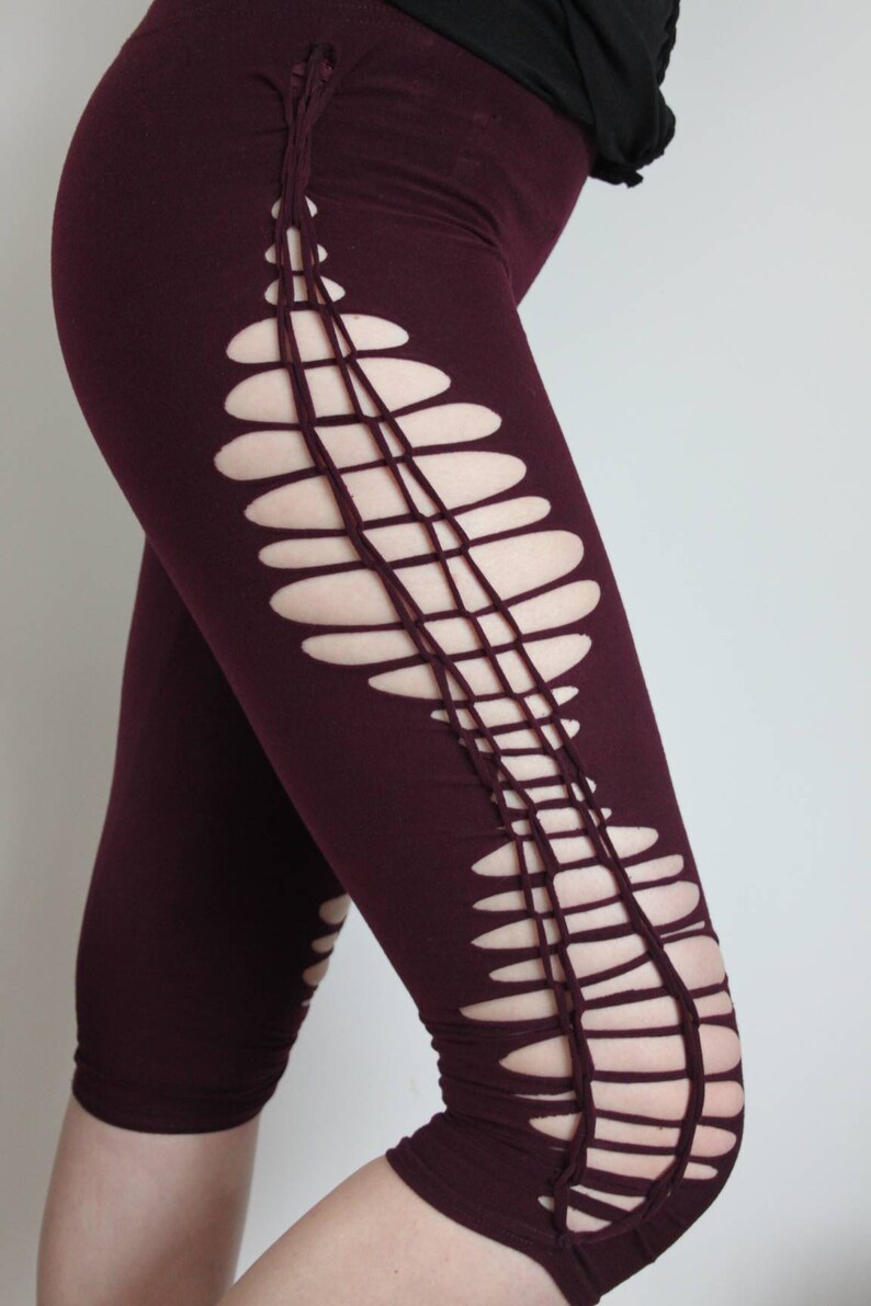 Braided high waisted yoga dance leggings in wine red Acro optical leggings Geometric weave cut out leggings Festivals rave boho hippie