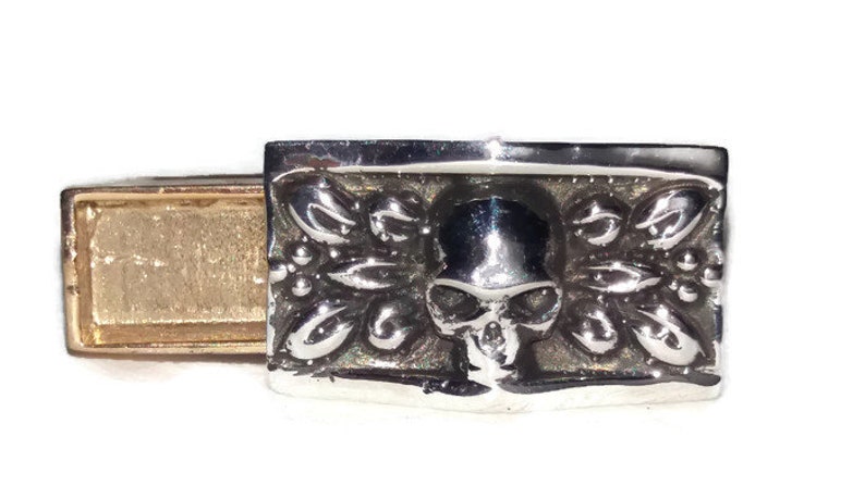 Gothic jewelry gold on silver two tones bikers skull ring Secret Compartment Skull Ring