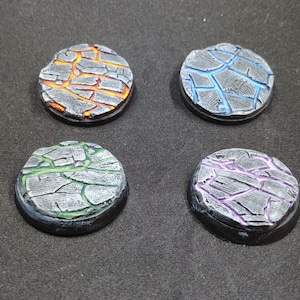 Broken Ground Texture - Gray Stone and Painted Cracks Finished Clay Bases for Miniatures, Wargaming, or RPG. Multiple Colors Available!