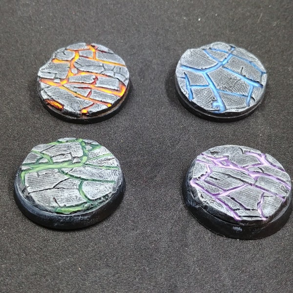 Broken Ground Texture - Gray Stone and Painted Cracks Finished Clay Bases for Miniatures, Wargaming, or RPG. Multiple Colors Available!