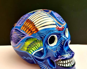 Large Hand-Painted Ceramic Sugar Skull - Day of the Dead Altar Decor
