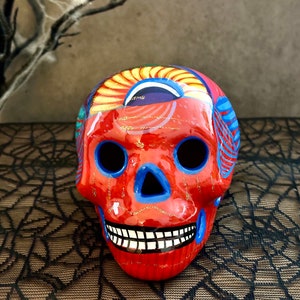 Sugar Skull Hand painted Day of the Dead  Skull Dia de los Muertos Ceramic Skull Handmade Skeleton Mexican Art Altar decor Mexican Folk Art