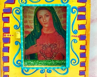 Handcrafted Mexican Tin Nicho Virgen de Guadalupe Shadow Box