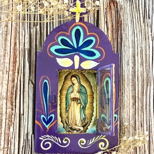 Mexican Tin Nicho Virgen de Guadalupe image  Painted Tin Nicho Painted Shadow Box Mexican Religious Nicho, Virgen de Guadalupe Nicho
