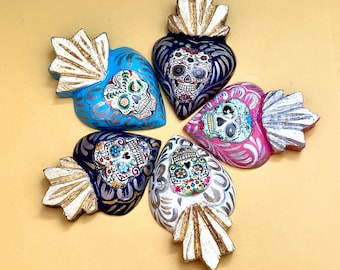 Handcrafted Day of the Dead Sacred Heart, Mexican Folk Art Wall Decor