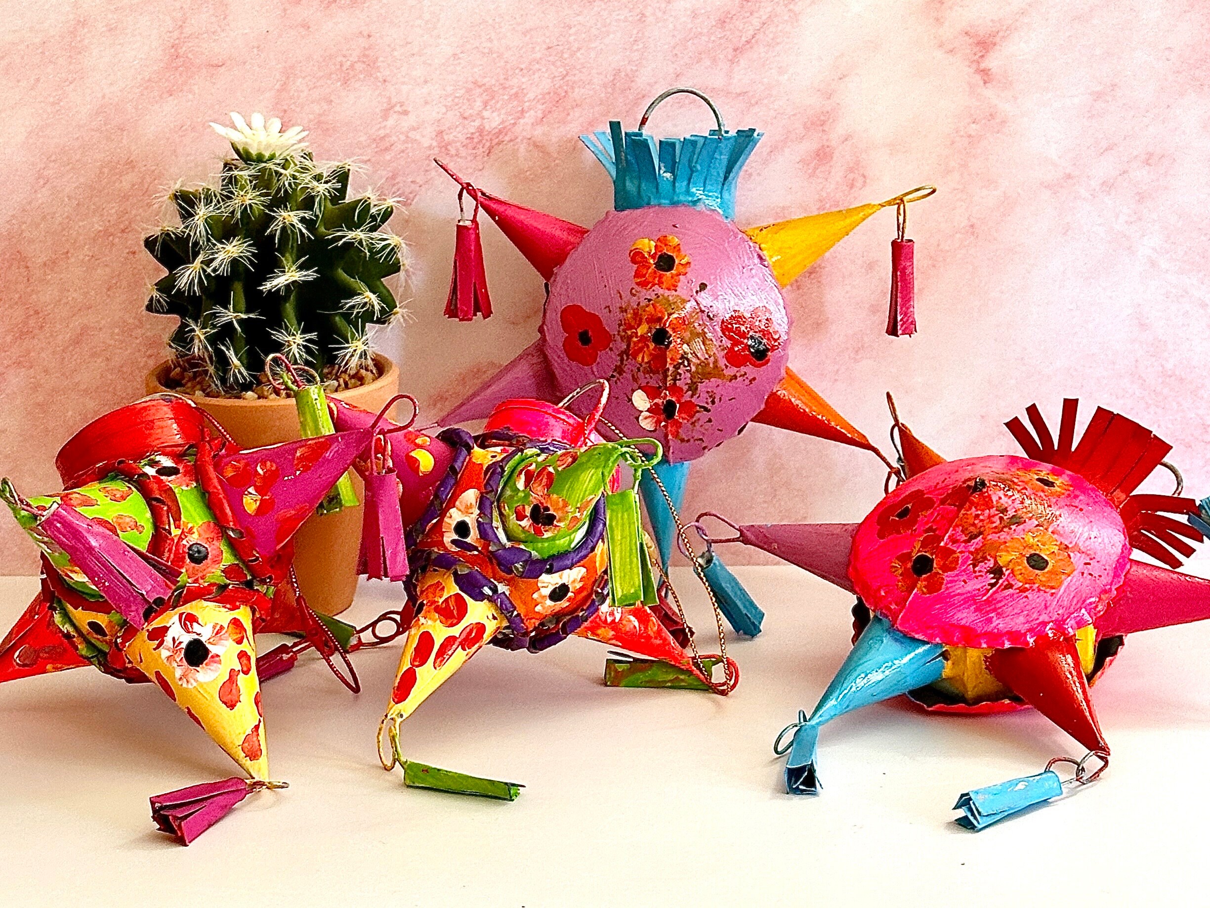 Hand Pinata Tin Punched Mexican Piñatas (set of 2) Christmas Ornaments Hand Made ...