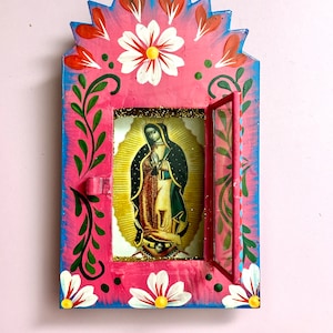 Mexican Tin Nicho Virgen de Guadalupe image  Painted Tin Nicho Painted Shadow Box Mexican Religious Nicho, Virgen de Guadalupe Nicho