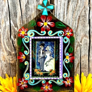 Mexican Tin Nicho Day of the Dead image  Skeleton Painted Tin Nicho Painted Shadow Box Dia de Los Muertos Mexican Tin Nicho