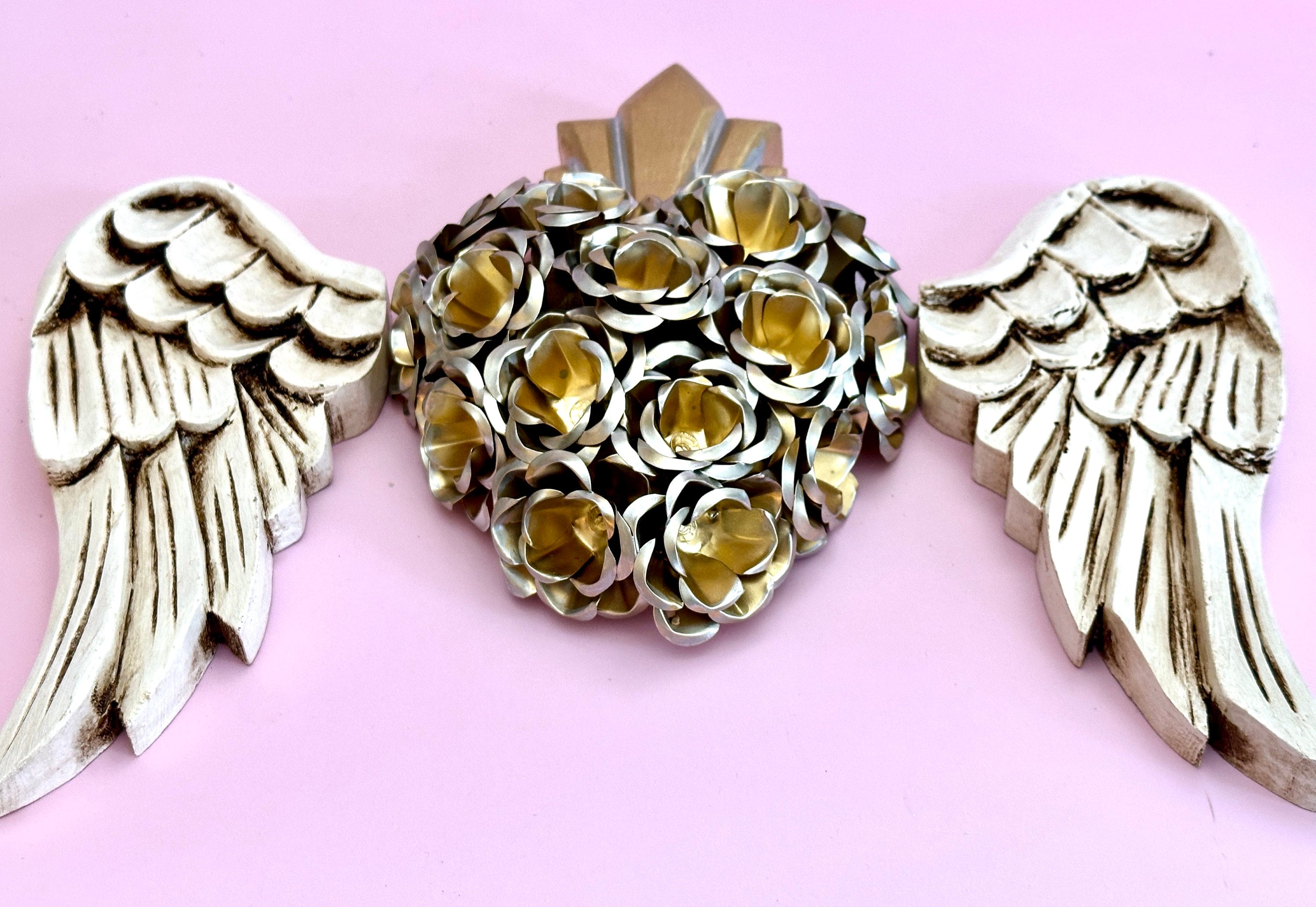 Mexican Sacred Heart With Wings, Hand-crafted Tin Roses Heart, Mexican ...