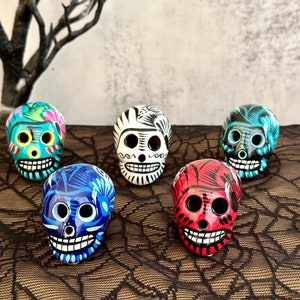 Small Ceramic Sugar Skulls Set of five (5) Day of the Dead Skulls, Dia de Muertos Handmade and Handpainted  Skeleton Mexican Art Altar decor