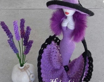 Patron PDF Poupée, Dame au chapeau, modèle au crochet, amigurumi, figurine de poupée pour la décoration, cadeau