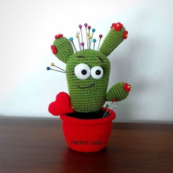 Digital crochet pattern Cactus, with needles it's a pincushion and a safe toy for kids without them.