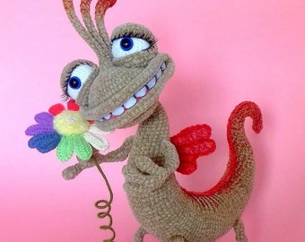 digital crochet pattern in PDF, monster, dragon, lizard, animals, Randall Boggs/Monsters Inc. toy, gift for any day