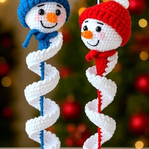 Patrón de ganchillo con hilandero de viento de muñeco de nieve en inglés. – Decoración navideña Amigurumi