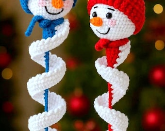 Patrón de ganchillo con hilandero de viento de muñeco de nieve en inglés. – Decoración navideña Amigurumi