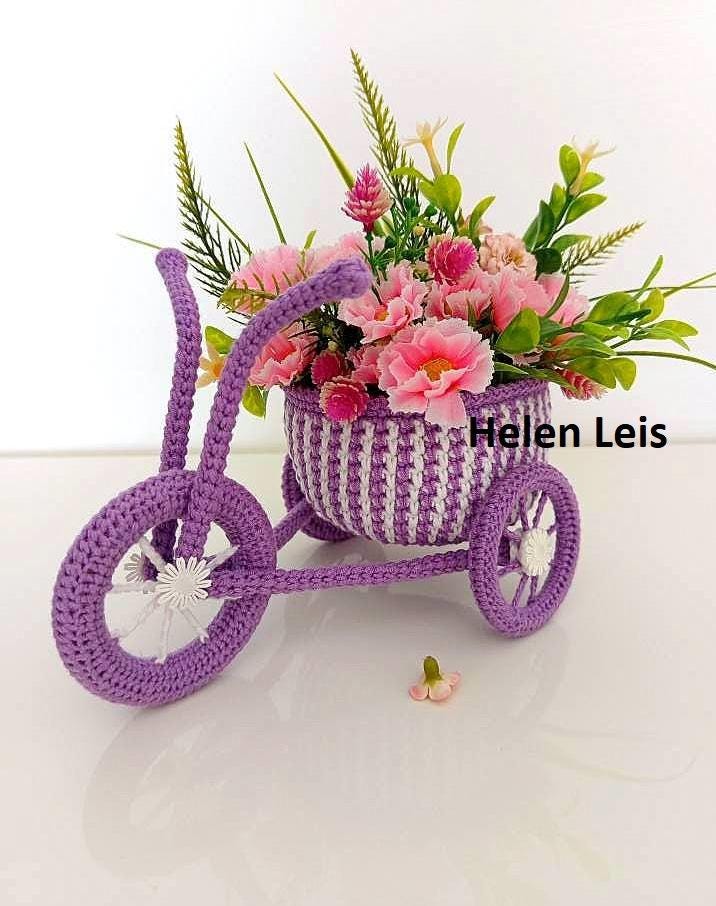 30 Bicycle Crochet Patterns for Bikes, Decor, Gifts, and Cozy Home Projects 3 Bicycle Flower Stand Centerpiece Pattern