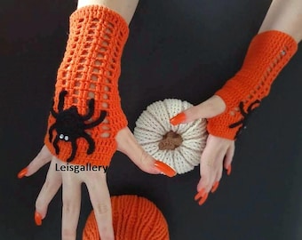 Halloween Crochet Spider Fingerless Gloves Pattern (PDF)