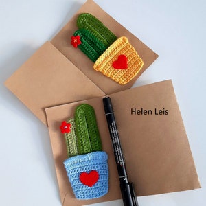 Haakpatroon cactusappliqué in het Engels in pdf, cadeau voor Valentijnsdag ontwerp van kaarten en cadeaus decoratie van kledingtassen liefdesthema