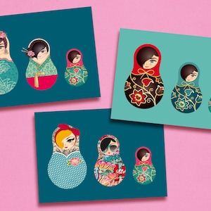 Carte postale A6, Matriochka Trio