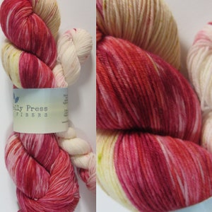 Holly Press Fibers Sock Yarn Set The Beekeeper's Journal Hollyhock 75% Superwash Merino Wool 25 Nylon Fingering Weight Pink White Yellow