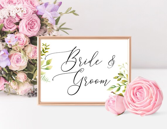Printable Bride And Groom Sign For Table Greenery Signage Etsy