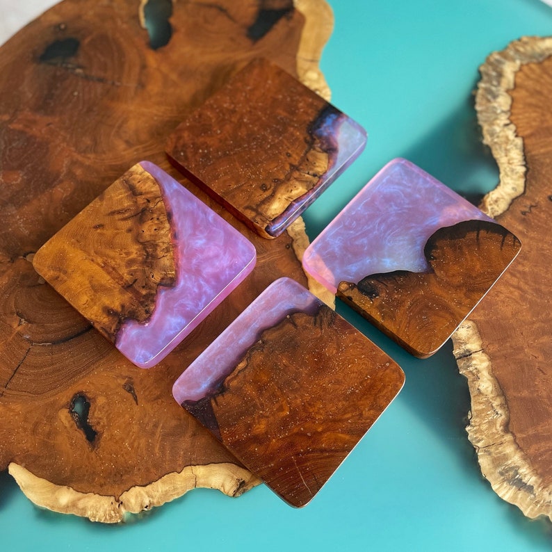 XL coasters in Wood and Epoxy Resin Purple Etsy