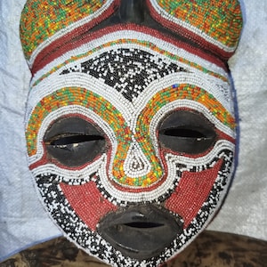 On Sale Captivating African Mask - Multicolored Wood Art - Home Decor or Collection Display Rituals Power Cultural Wall Hanging Ceremonial