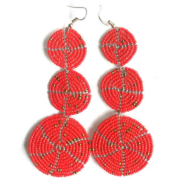 ON SALE Red okre Maasai Earrings | Tribal Earrings | Masai Earrings | Maasai Mara Earrings | Maasai beads