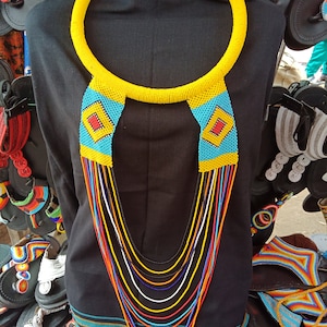 On SALE African Yellow Zulu Multicolored Waterfall Necklace| Zulu Necklace | Stylish | Gift Her | Masai Mara