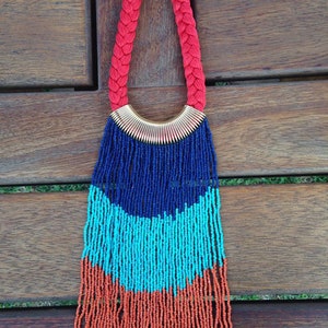 On SALE African Earth red Blue Beaded Multicolored Necklace| Maasai Necklace | Stylish | Gift Her | Waterfall | Masai Mara
