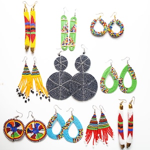 10 Pieces Beaded African Maasai | Women Earrings | Maasai mara | Dangle