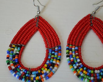 ON SALE Beautiful Red African Maasai | Masai Ladies Earrings | Beaded Earrings | Handmade African Earrings | Kenyan Culture