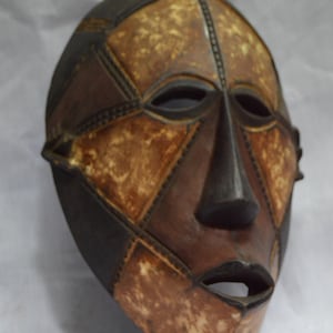 African Wooden Curved Mask Wood Antique Vintage African Wall Hanging Ceremonial White Brown
