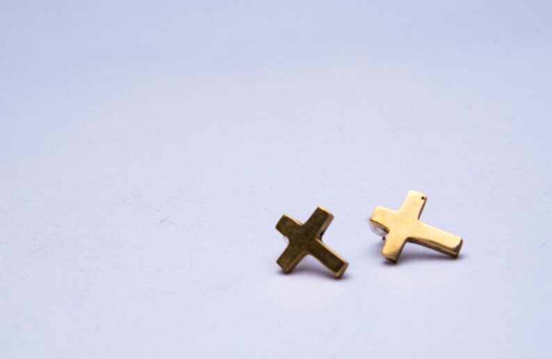 African Earrings For Her Crucifix design On SALE Handmade Brass Earrings Polished Brass