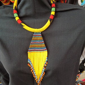African Zulu Beaded Choker: Yellow Multicolored Necklace