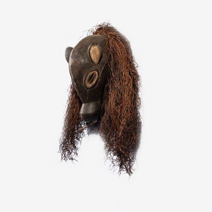 African Wooden Yaka Mask Wood Antique Vintage African Wall Hanging Ceremonial Decor Brown