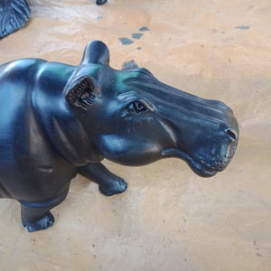 Ebenholz Holz Afrikanisches Nilpferd | Mbogo| Schnitzerei Skulptur | MotoMoto | Hölzerne antike Vintage afrikanische Tischplatte zeremonielles Brown