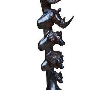 On sale The Big Five Hand-Carved Wooden Animal Head Sculpture lion, elephant, cape buffalo, leopard, and rhinoceros GD5