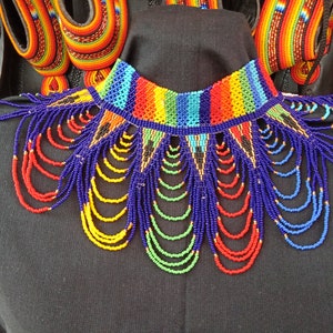 On SALE African Blue Rainbow Multicolored Waterfall Necklace| Maasai Choker | Stylish | Gift Her | Masai Mara