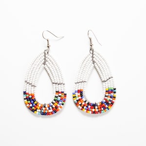 On SALE African Maasai Earrings | Beaded Earrings |  White Earrings |
