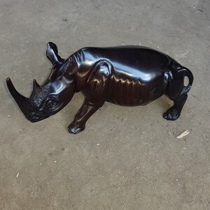 On sale Rhino Hand-Carved Handcrafted Rhino Wood Carving by African Artisans | Powerful Home Decor  GD8