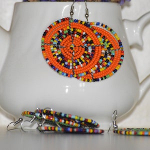 On SALE African Maasai Earrings | Beaded Earrings | Orange Earrings