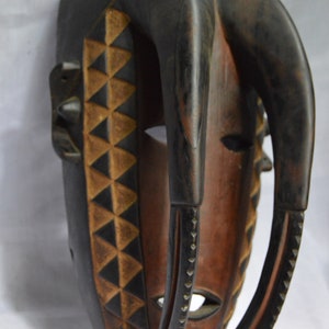 African Wooden Curved Mask Wood Antique Vintage African Wall Hanging Ceremonial White Brown