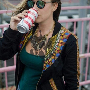 Dashiki jacket | Ankara Jacket | Africa Inspired Patterns | Ladies zipper | For Her | Black and Blue