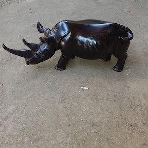 On sale Rhino Hand-Carved Handcrafted Rhino Wood Carving by African Artisans  Rhino sculpture | Powerful Home Decor  GD9
