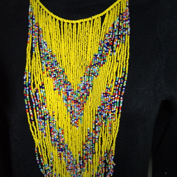 On SALE African Yellow Beaded Multicolored Necklace | White Necklace | Maasai Necklace | Stylish | Gift Her| Masai Mara