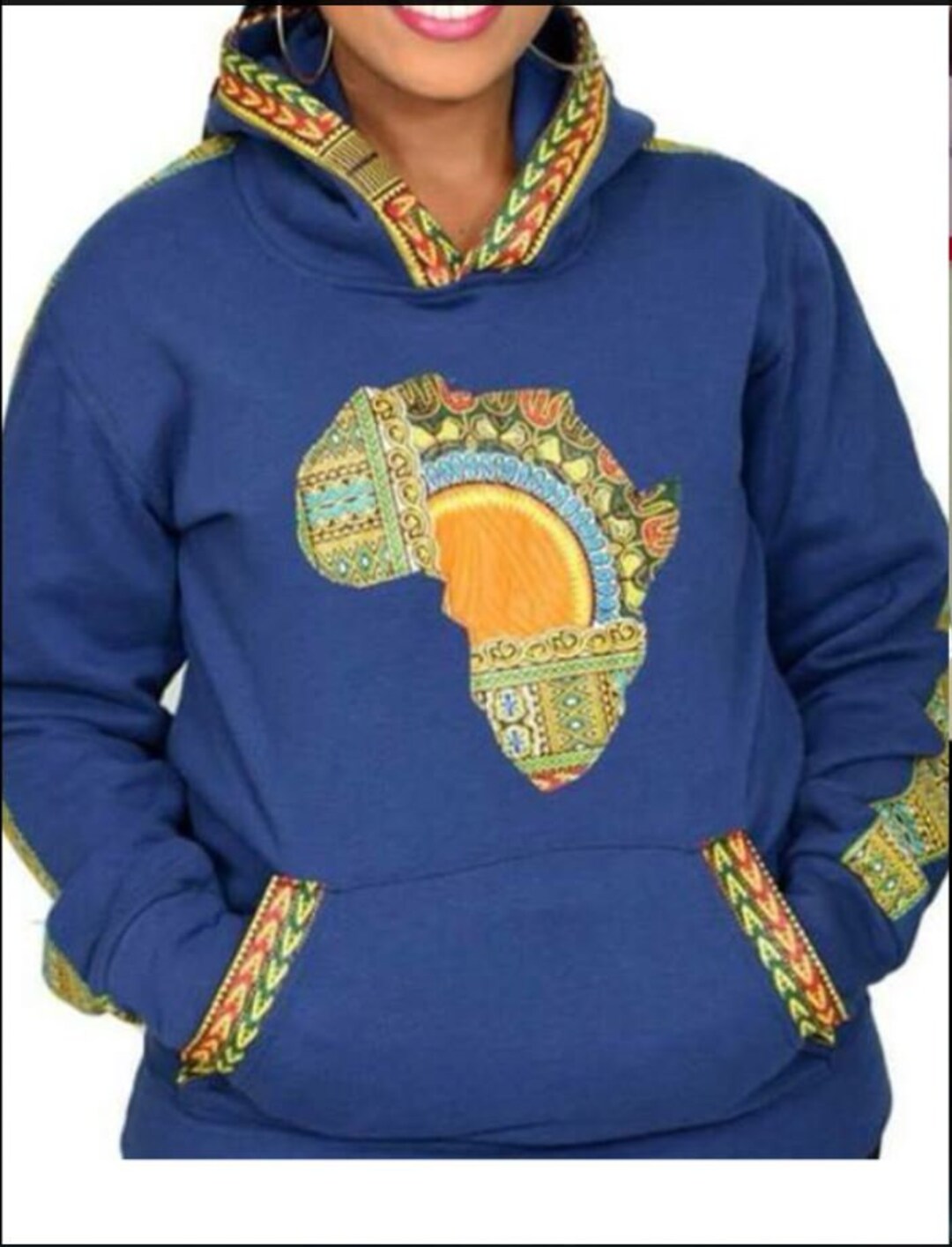 Blue African Print Hoodie Unisex Dashiki Ankara Jumper